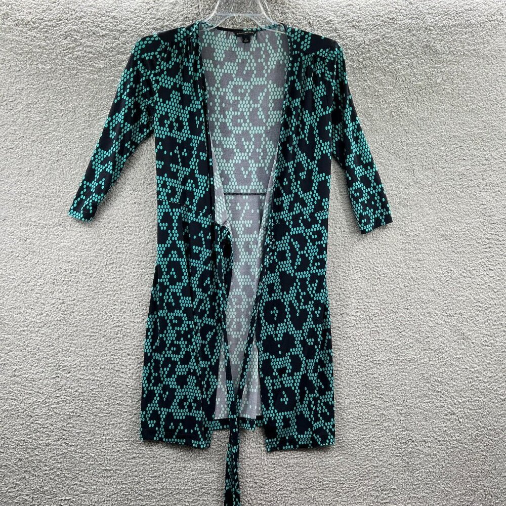 Banana Republic Women Wrap Dress Extra Small Blue Black Beach Cover Up Tie Front